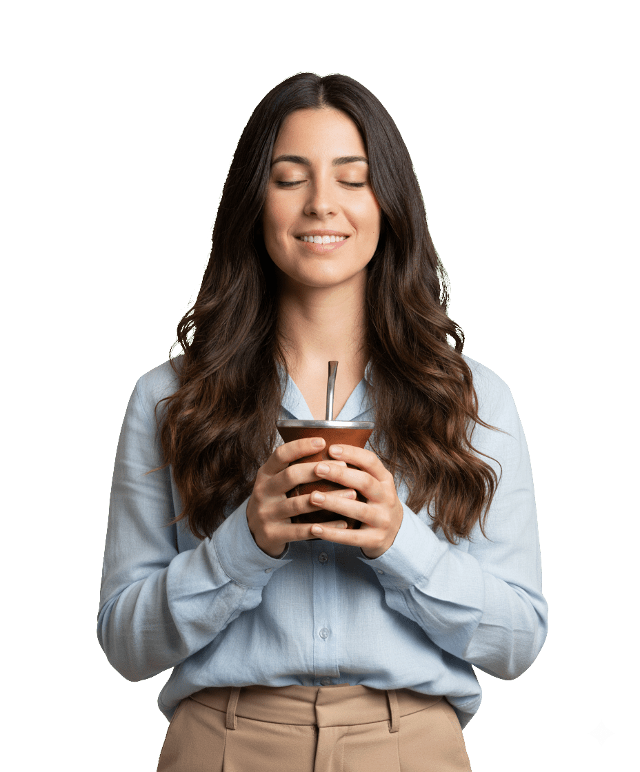 Persona relajada tomando mate